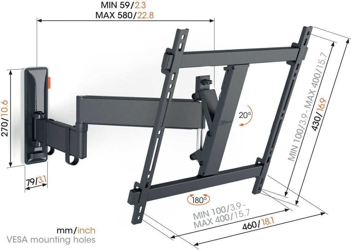 Vogel*s TV-vægbeslag, sort - full motion