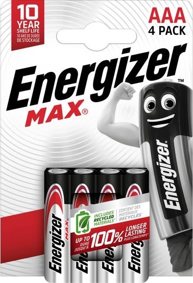 Energizer Max Alkaline AAA batteri, 4 stk.