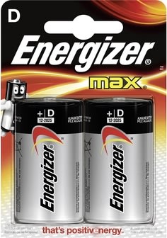 Energizer Max Alkaline D batteri, 2 stk.