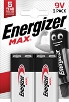 Energizer Max Alkaline 9V batteri, 2 stk.