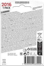 Energizer Lithium CR2016 knapcelle batteri, 1 stk.