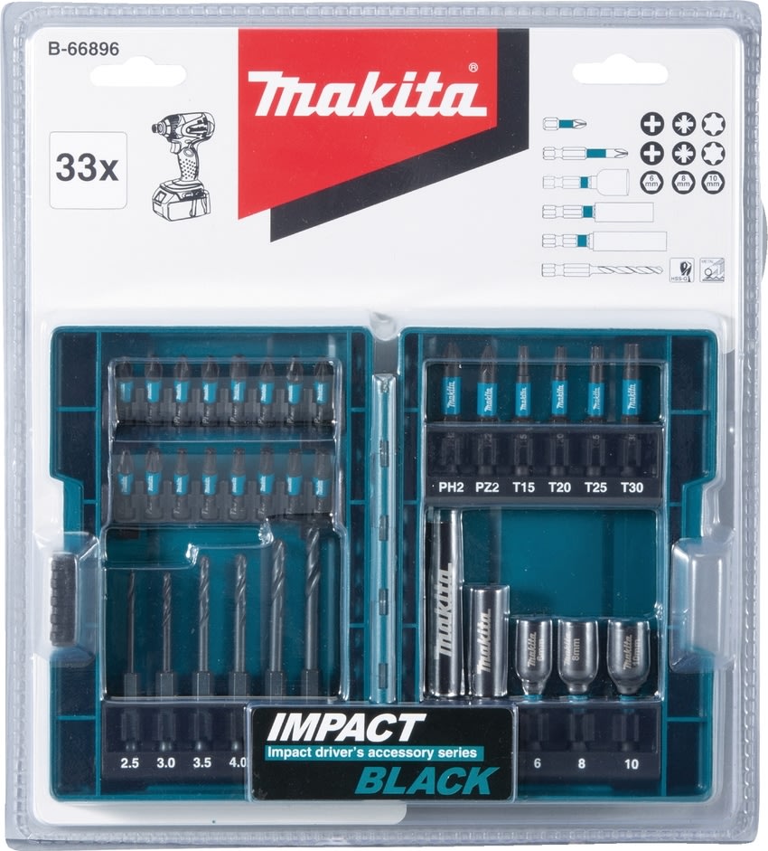 Makita Bor-/bitssæt m/33 dele, Impact Black