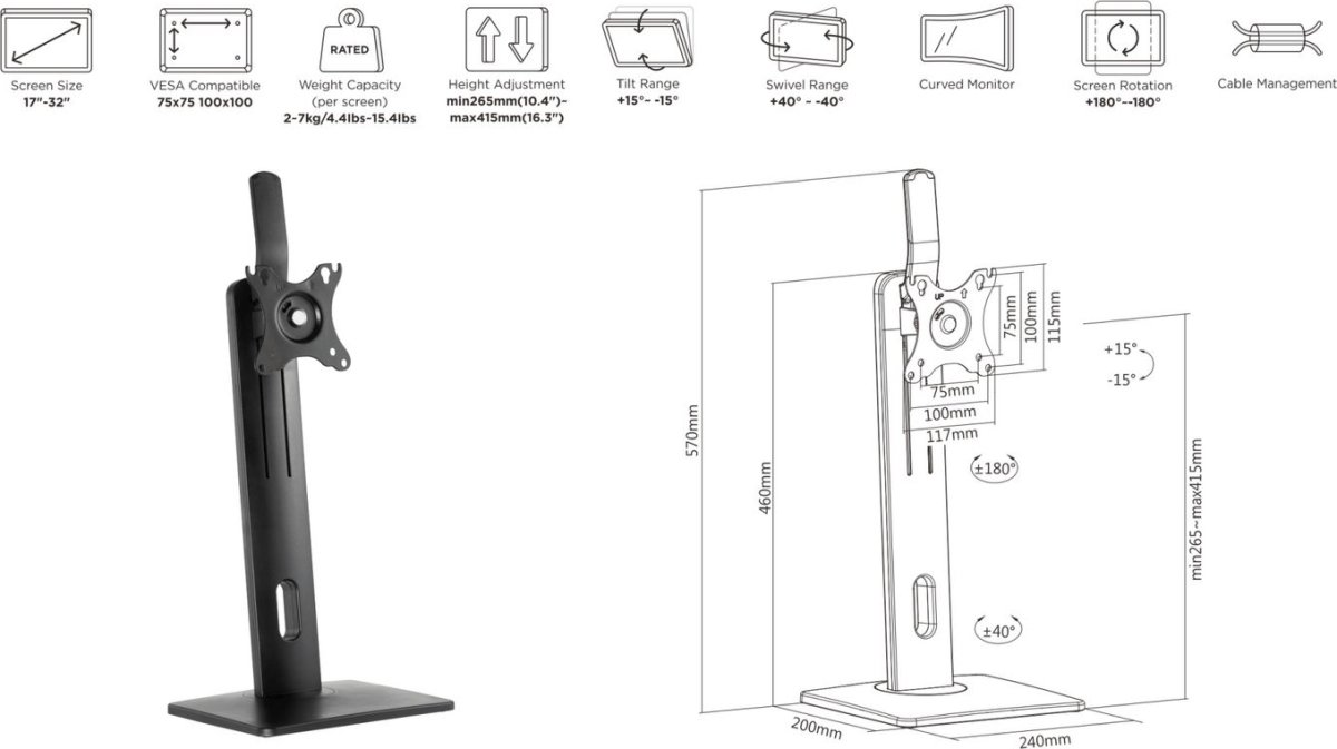 eSTUFF Ergonomisk Skærmholder - til skrivebord