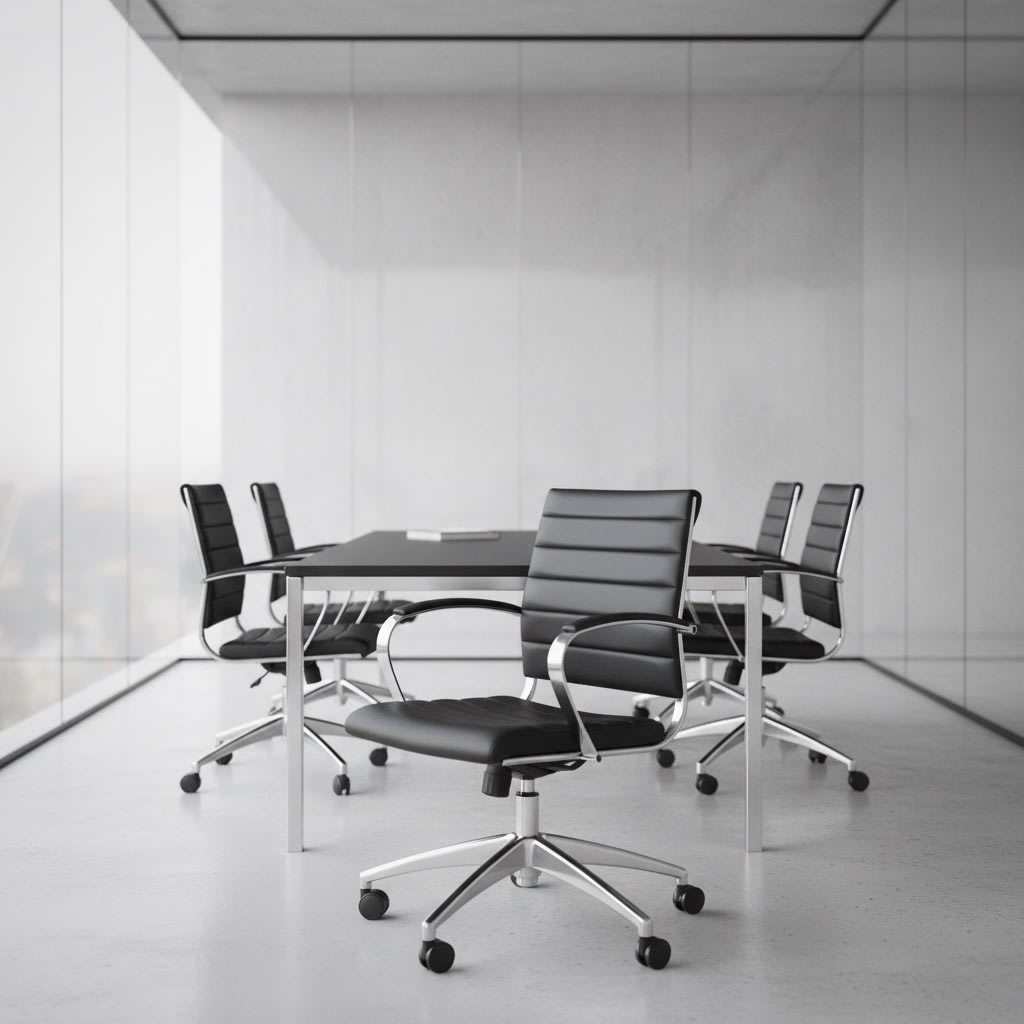 Rico konferencestol i sort PU med krom stel