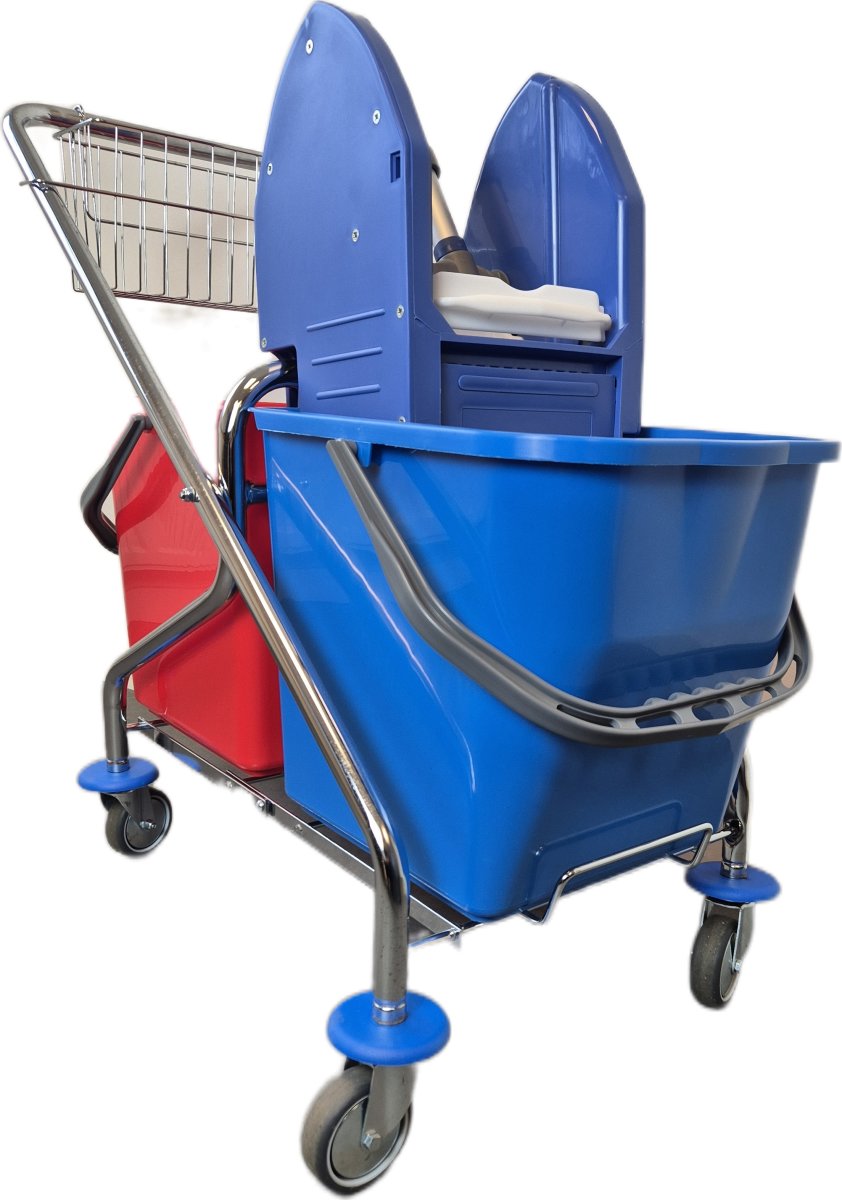 Rengøringsvogn gulvvask m/presse, blå/rød