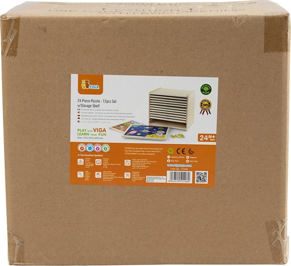 VIGA Puslespilsreol m. 12 puslespil, 12x24 brikker