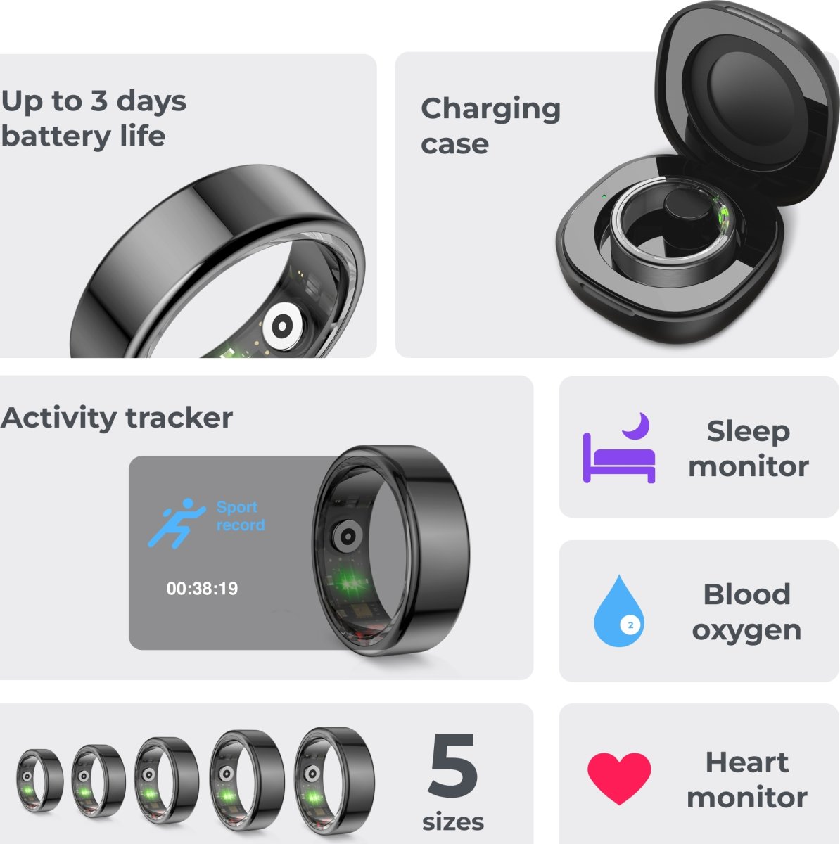 KSIX SMARTRING Black Size Small (59,0)