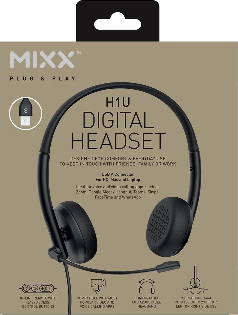 Mixx Headset Stereo H1u Kablet USB-A, sort