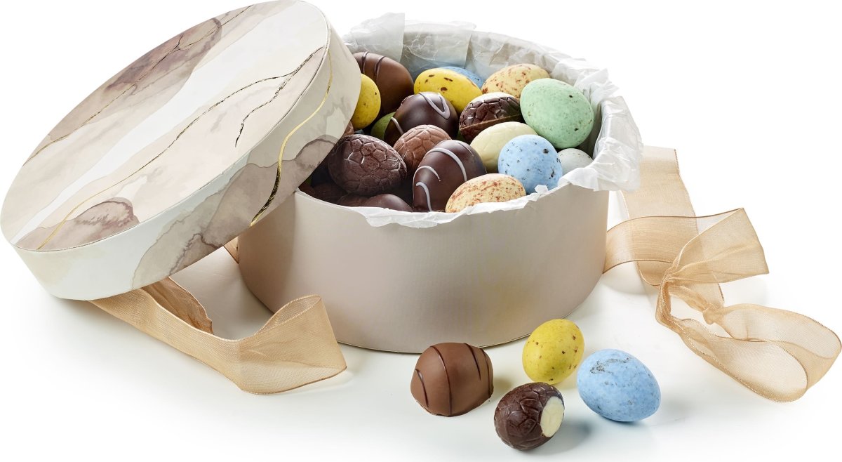 Hatteæske Brun Marmor Mixede Påskeæg, 500 g