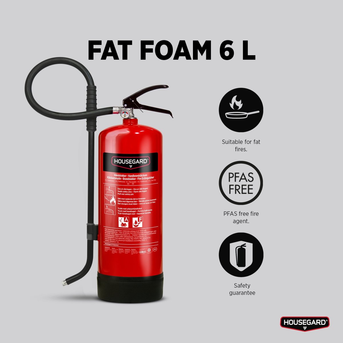 Housegard Fedt Brandslukker | 6 L | Rød
