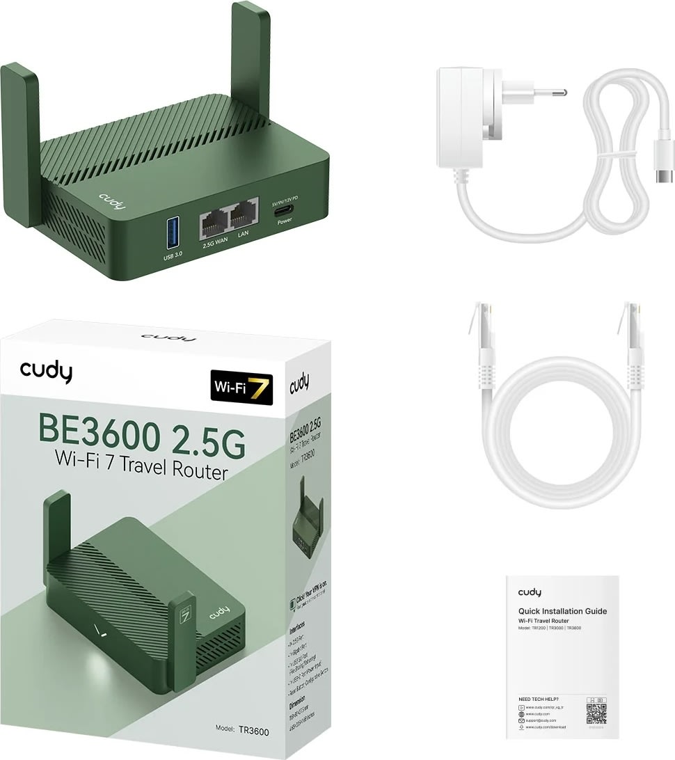 Cudy Wi-Fi Router Mini Wf7 Be3600 Mesh Dual-Band 2