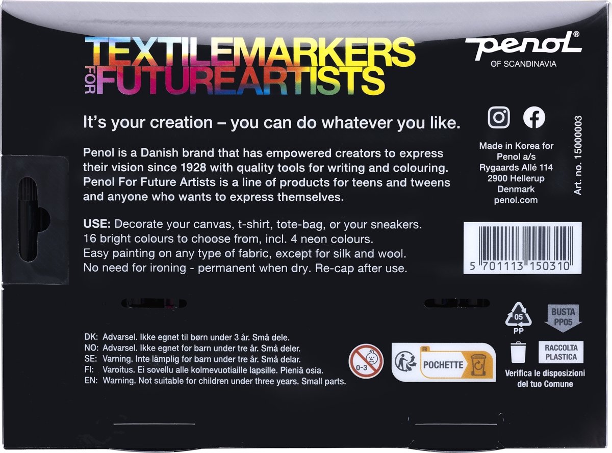 Penol Future Artist Textilmarkere | 12 farver
