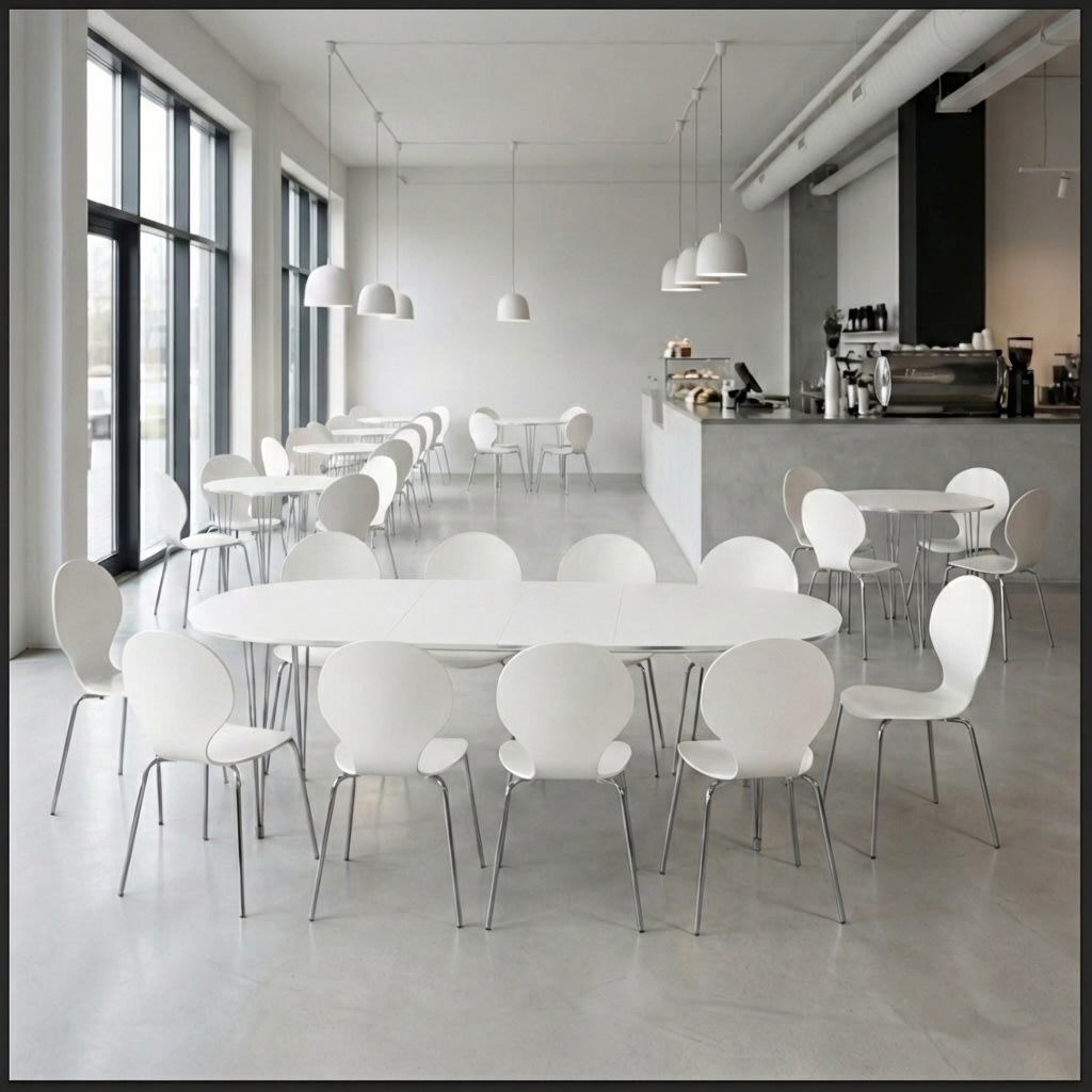 Comfort Classic kantinesæt m. 10 stole hvid/krom