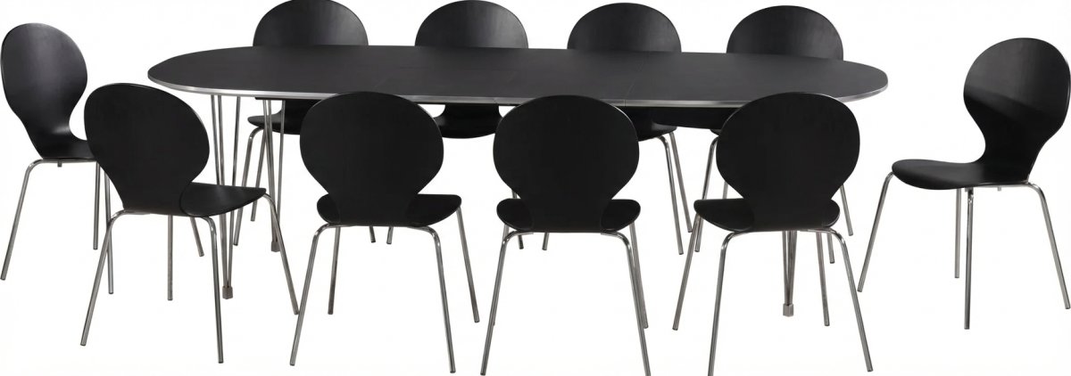Comfort Classic kantinesæt m. 10 stole sort/krom
