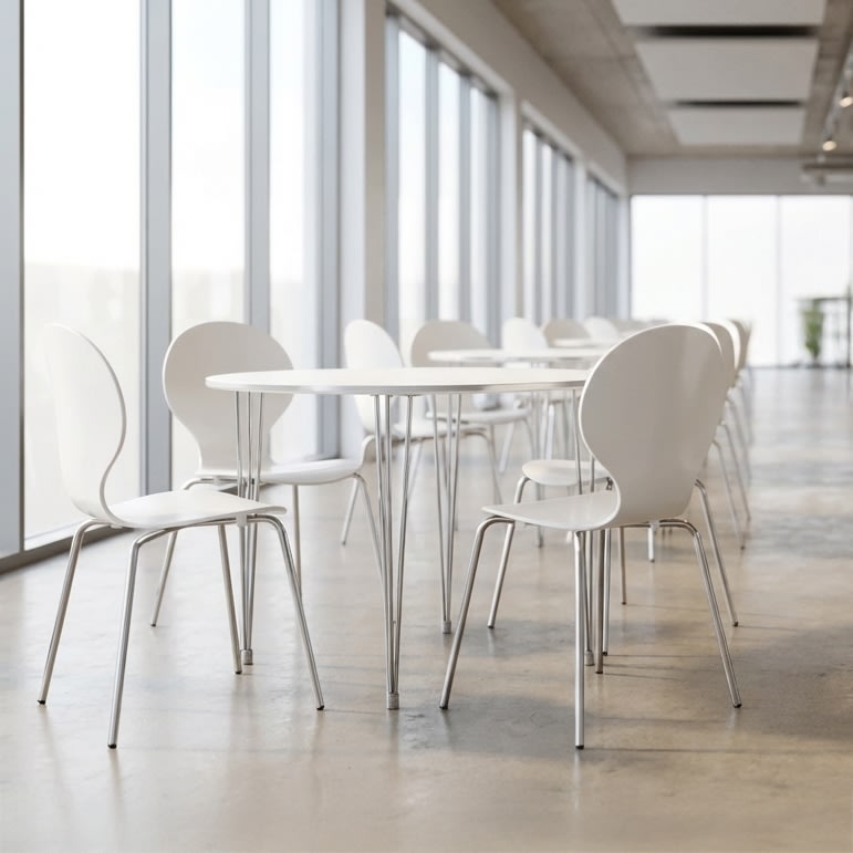 Comfort Classic kantinesæt m. 4 stole hvid/krom