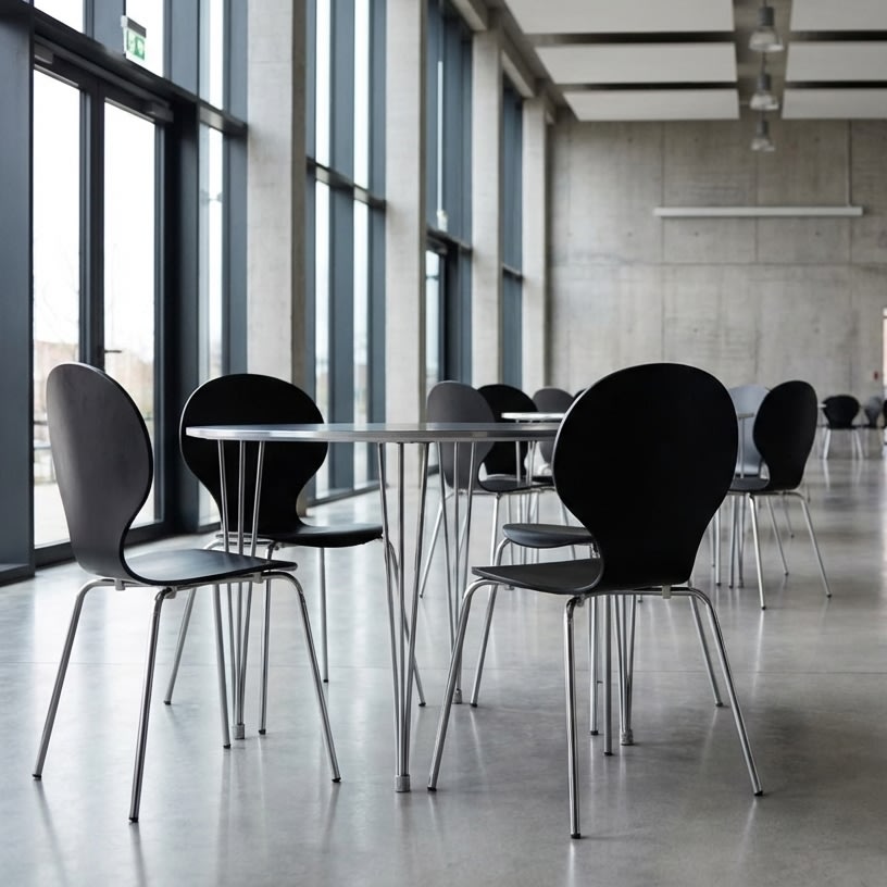 Comfort Classic kantinesæt m. 4 stole sort/krom