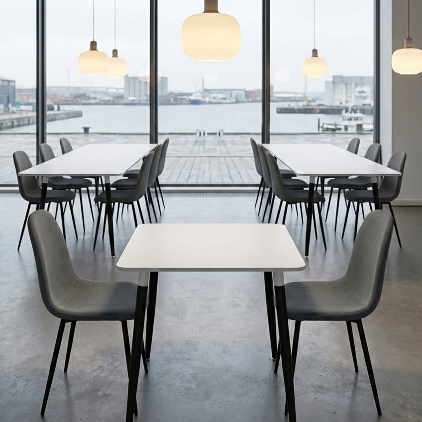 Room mødebord 80x80 cm, Hvidt m/ sort metal stel