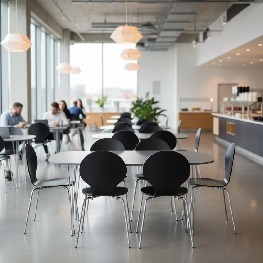 Comfort kantinestol sort med krom stel