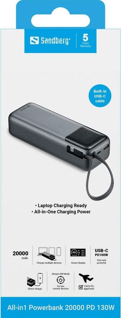 Sandberg Powerbank 20000 PD, 130W -  All-in1