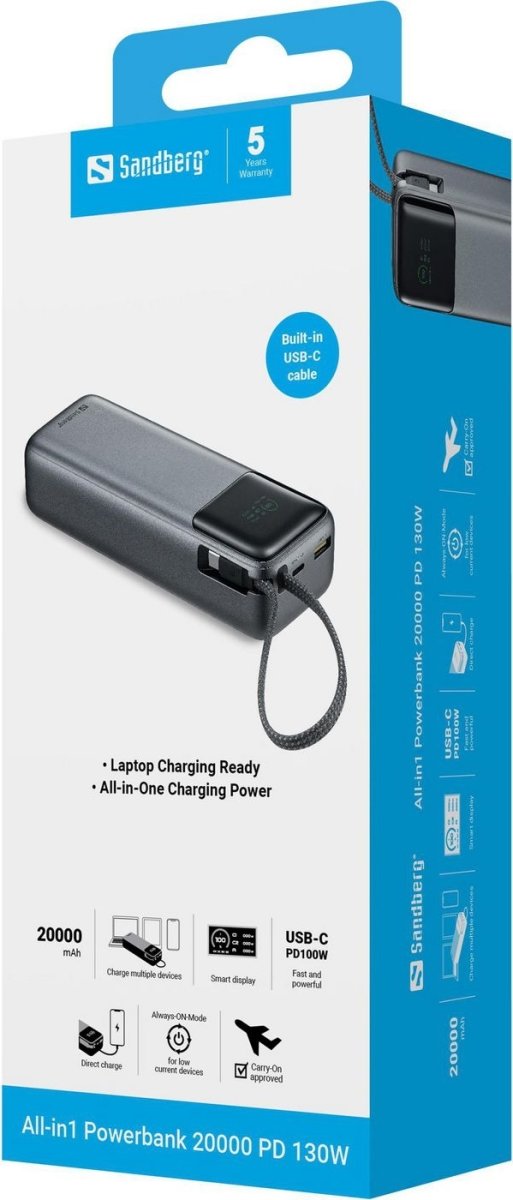 Sandberg Powerbank 20000 PD, 130W -  All-in1