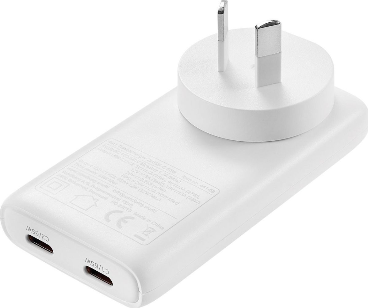 Sandberg Omformer til rejse, 2xUSB-C, 65W - 4-i-1