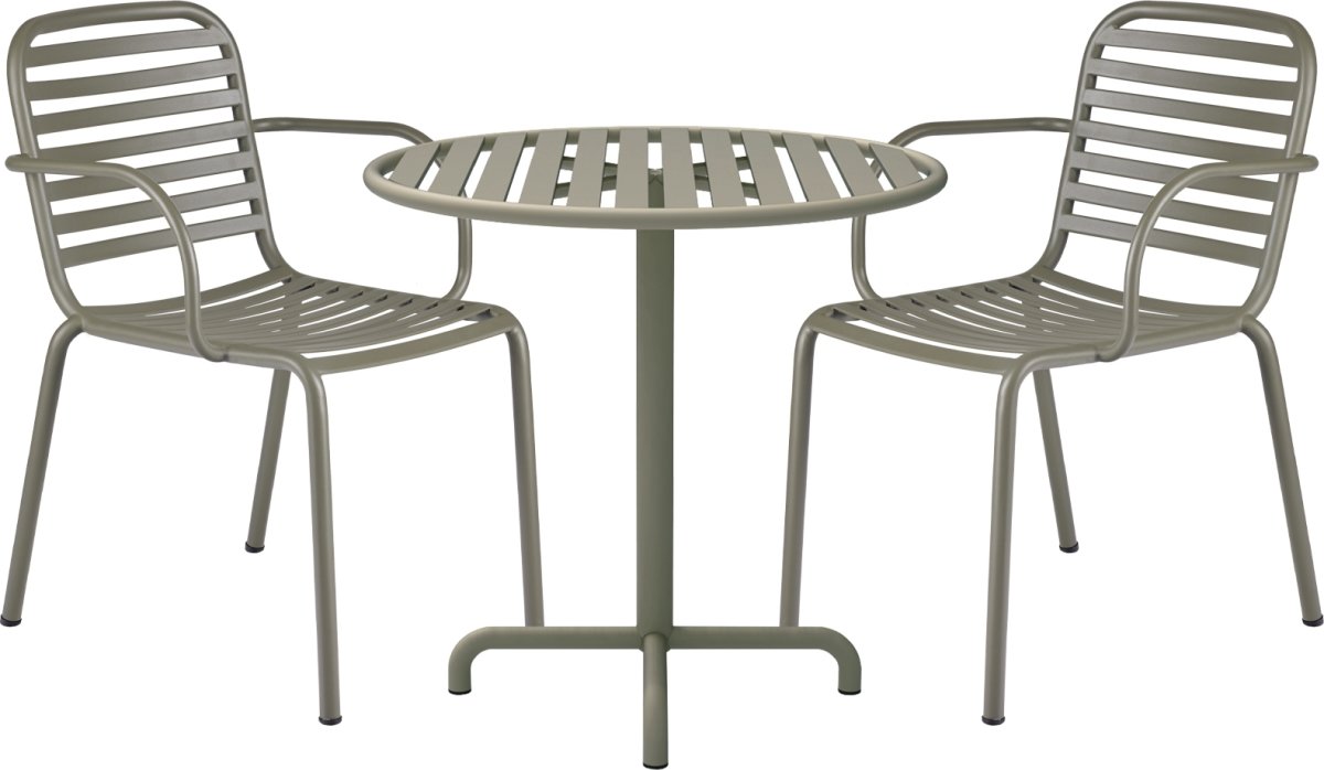 Ivy Cafébord ø76cm + 2 stole Ivy Pipe, Olivengrøn