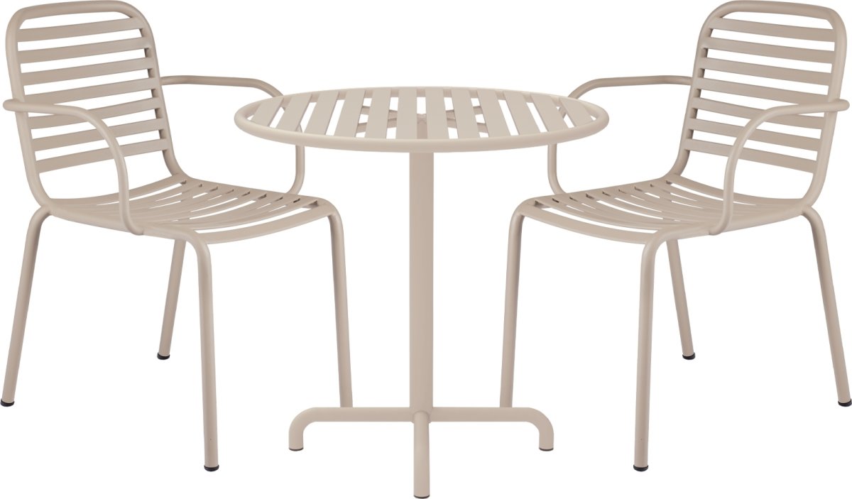 Ivy Cafébord ø76cm + 2 stole Ivy Pipe, Taupe