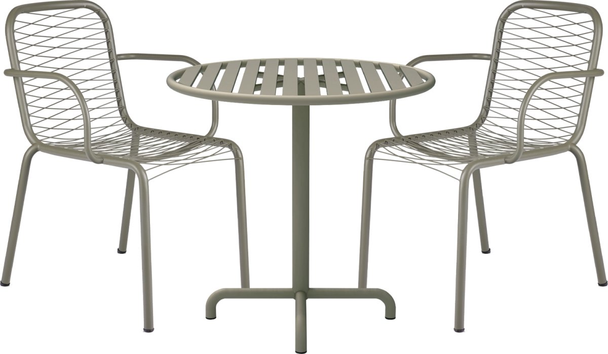 Ivy Cafébord ø76cm + 2 stole Ivy Wire, Olivengrøn