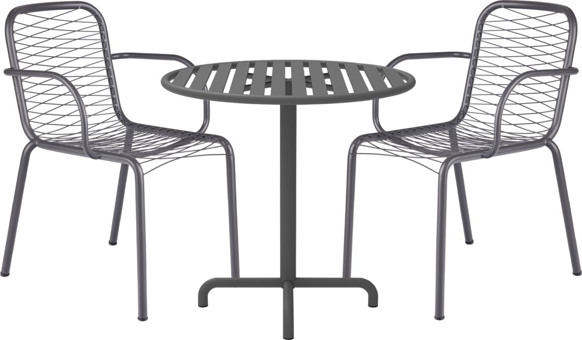 Ivy Cafébord ø76cm + 2 stole Ivy Wire, Antracit