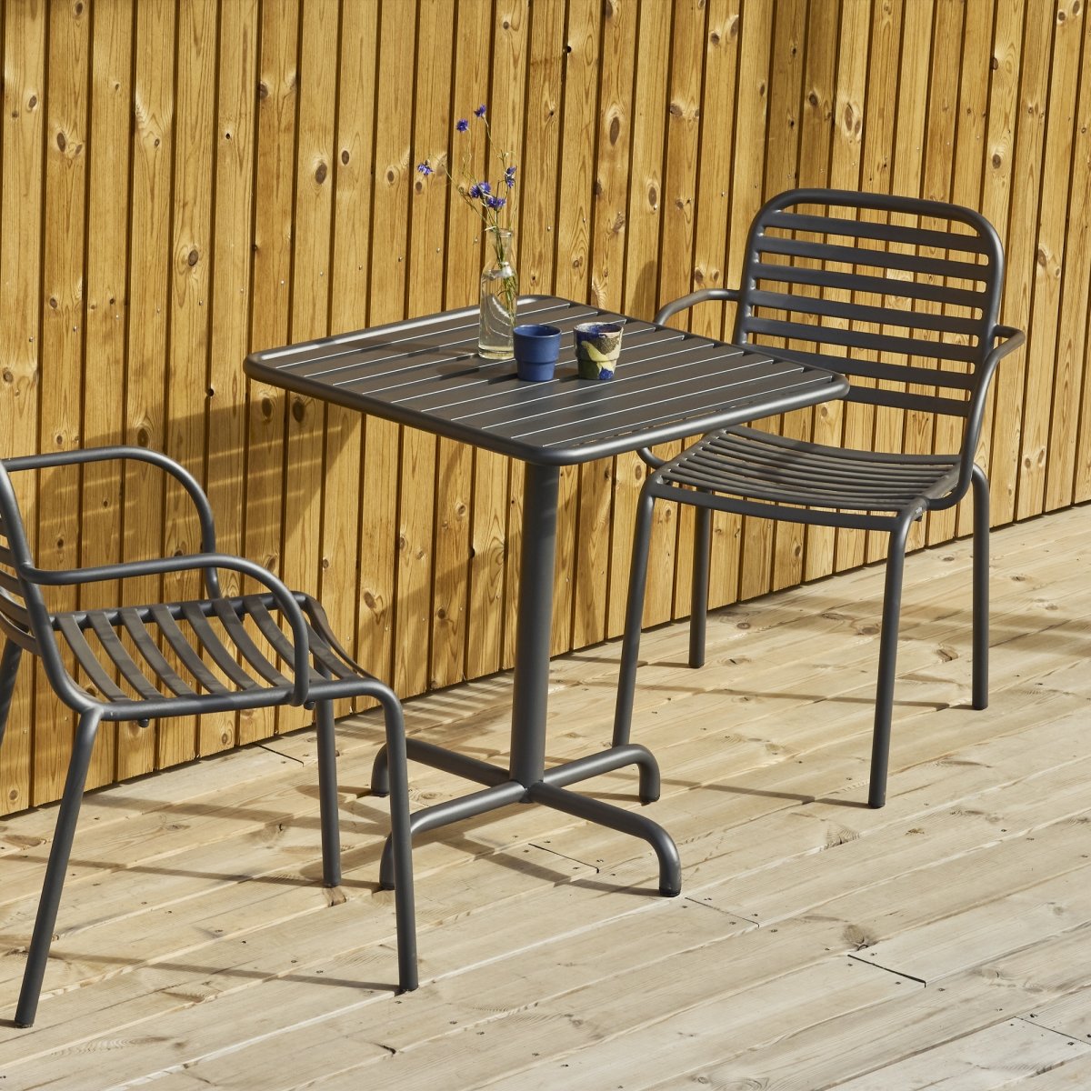 Ivy Cafébord L66cm + 2 stole Ivy Pipe, Antracit