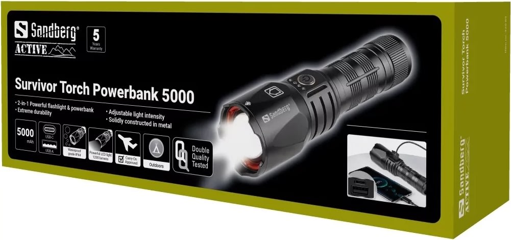 Sandberg Survivor Torch Powerbank 5000 lommelygte