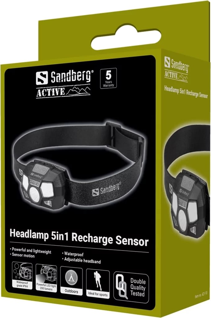 Sandberg 5-i-1 genopladelig sensor pandelampe