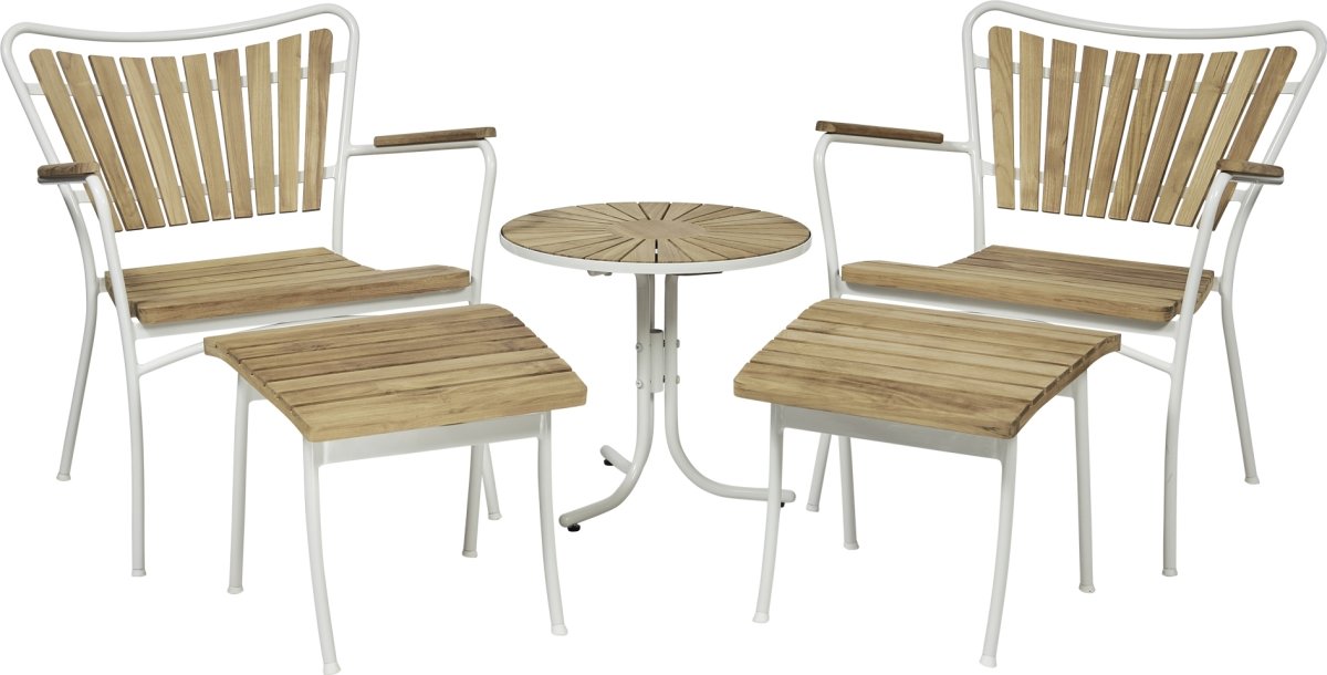 Marguerit Loungebord ø50+2 stole+2 skamler, Hvid