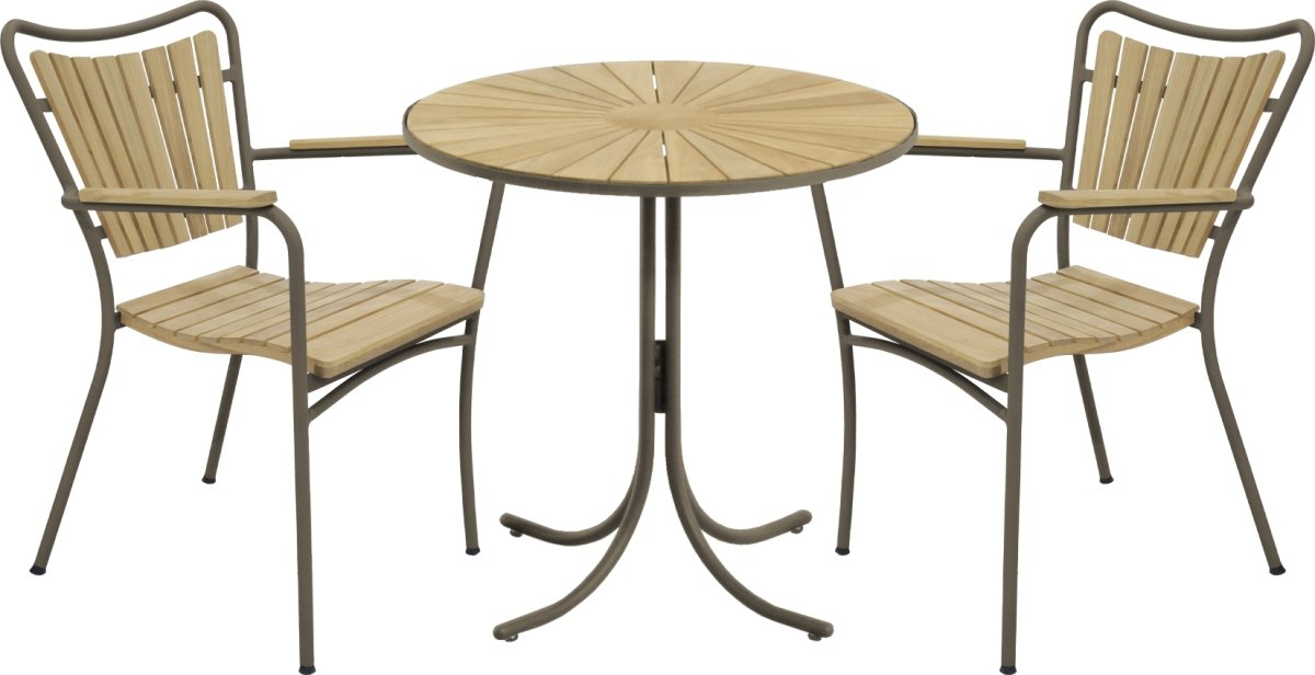 Marguerit Cafébord ø70cm + 2 stole, Mocca