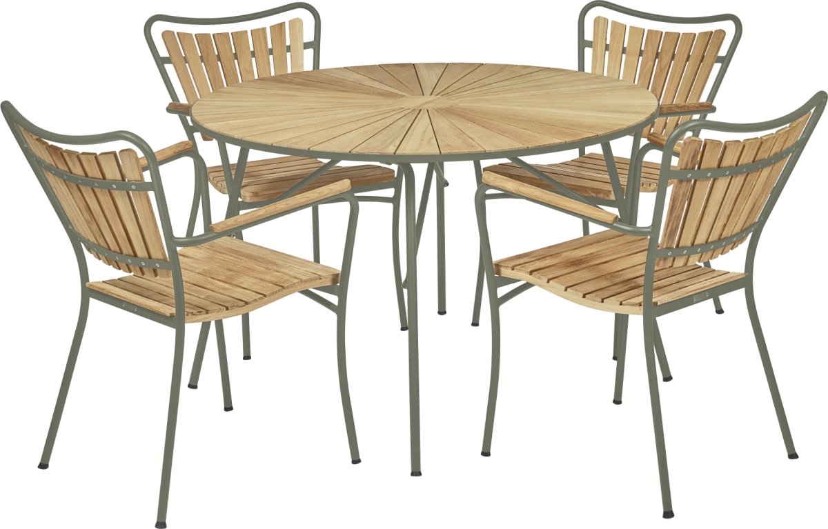 Marguerit Havebord ø110 cm + 4 stole, Olivengrøn