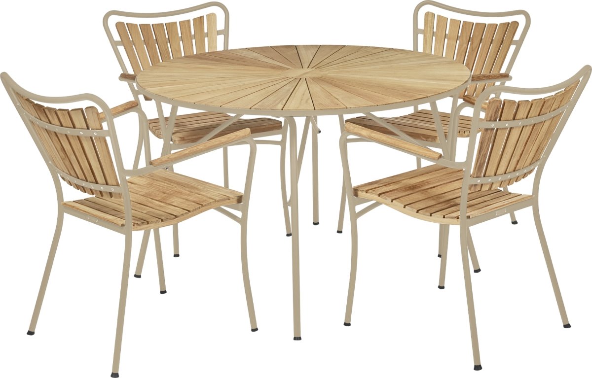 Marguerit Havebord ø110 cm + 4 stole, Taupe