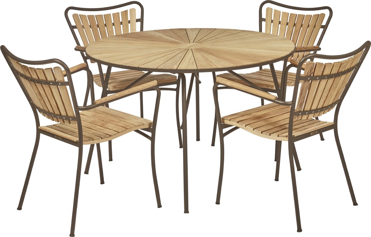 Marguerit Havebord ø120 cm + 4 stole, Mocca