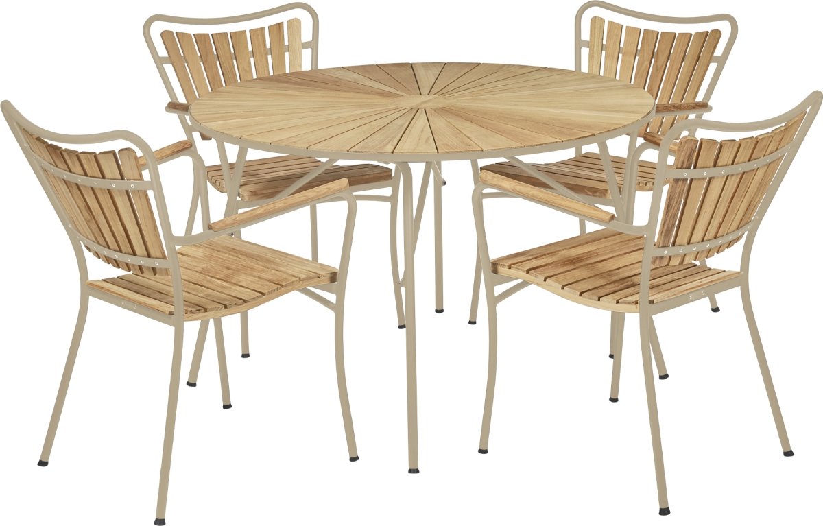 Marguerit Havebord ø120 cm + 4 stole, Taupe