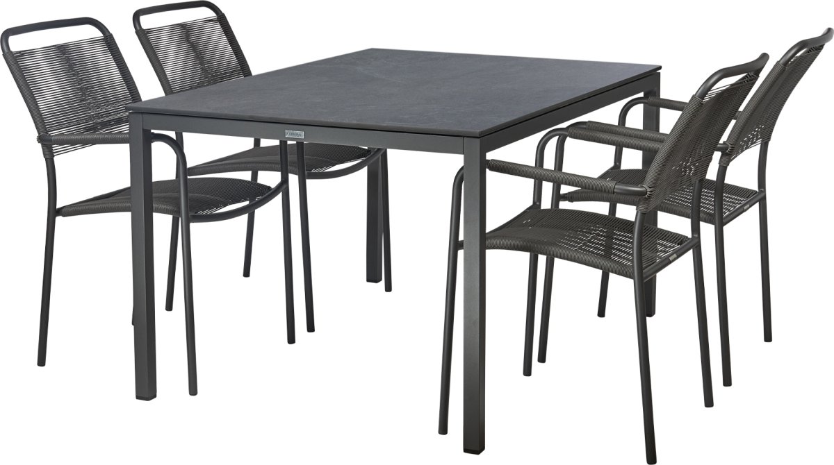 Pure Havebord L132cm + 4 stole Verona, Antracit