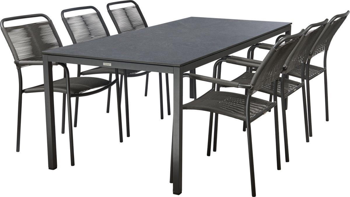 Pure Havebord L197cm + 6 stole Verona, Antracit