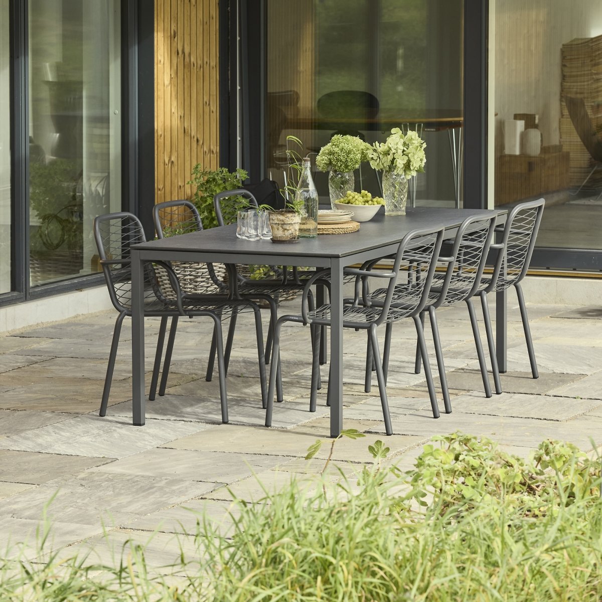 Pure Havebord L197cm + 6 stole Ivy Wire, Antracit