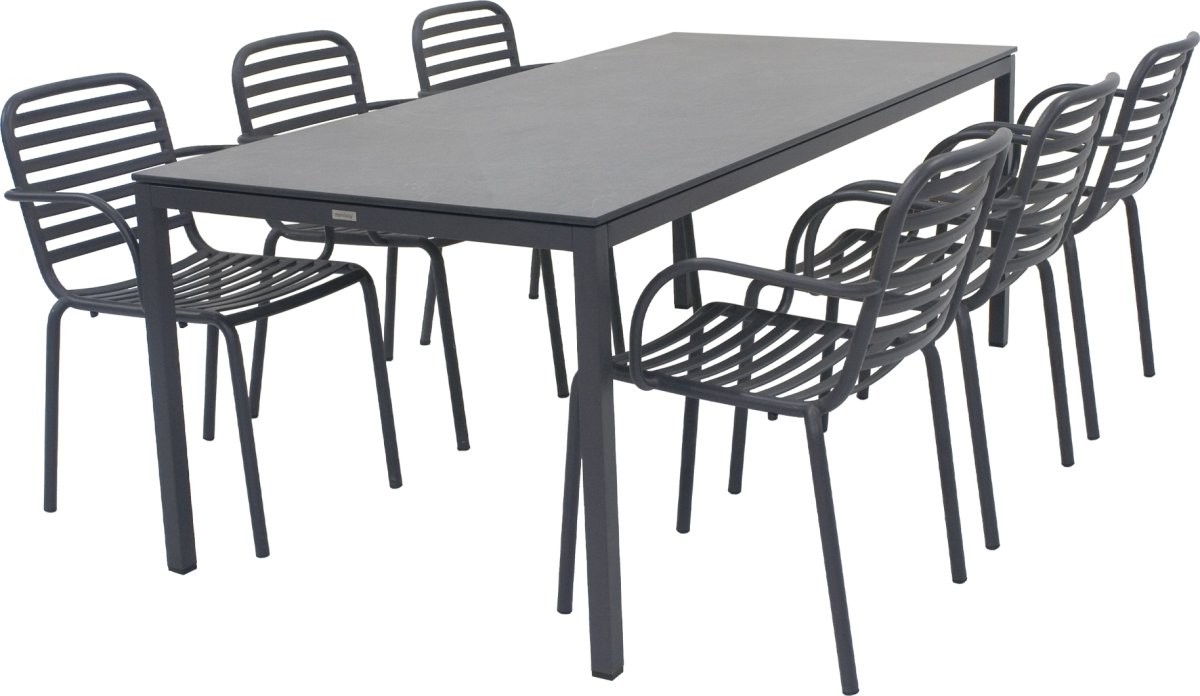 Pure Havebord L197cm + 6 stole Ivy Pipe, Antracit