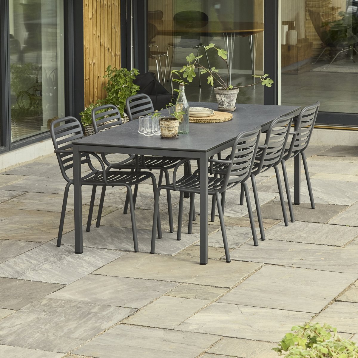 Pure Havebord L197cm + 6 stole Ivy Pipe, Antracit