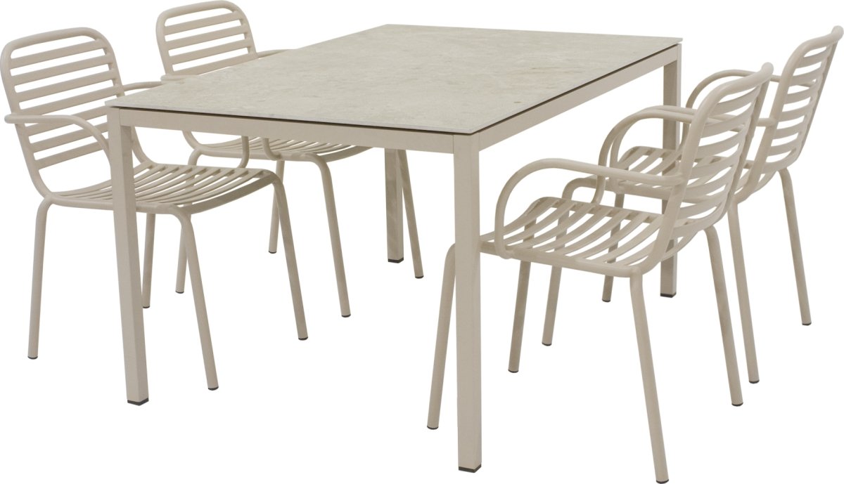 Terra Havebord L132cm + 4 stole Ivy Pipe, Taupe