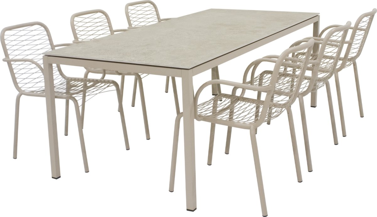 Terra Havebord L197cm + 6 stole Ivy Wire, Taupe