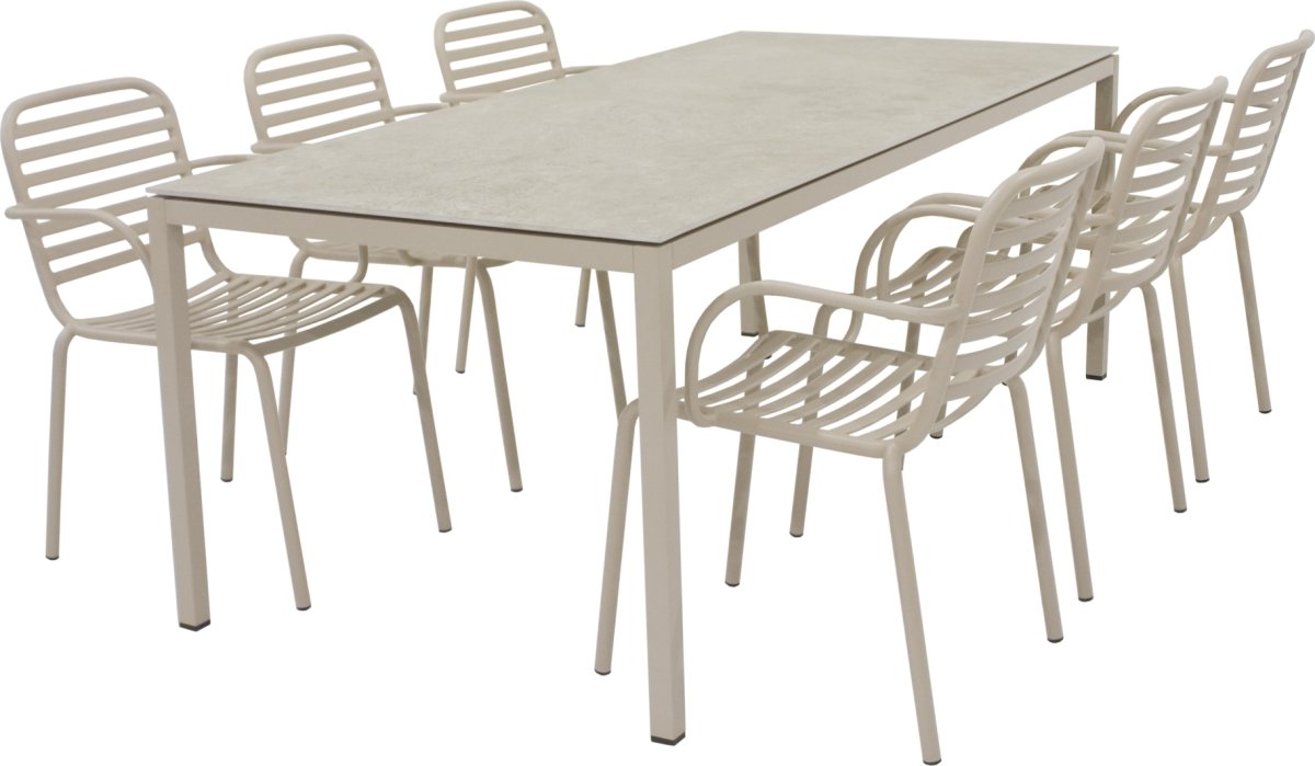 Terra Havebord L197cm + 6 stole Ivy Pipe, Taupe