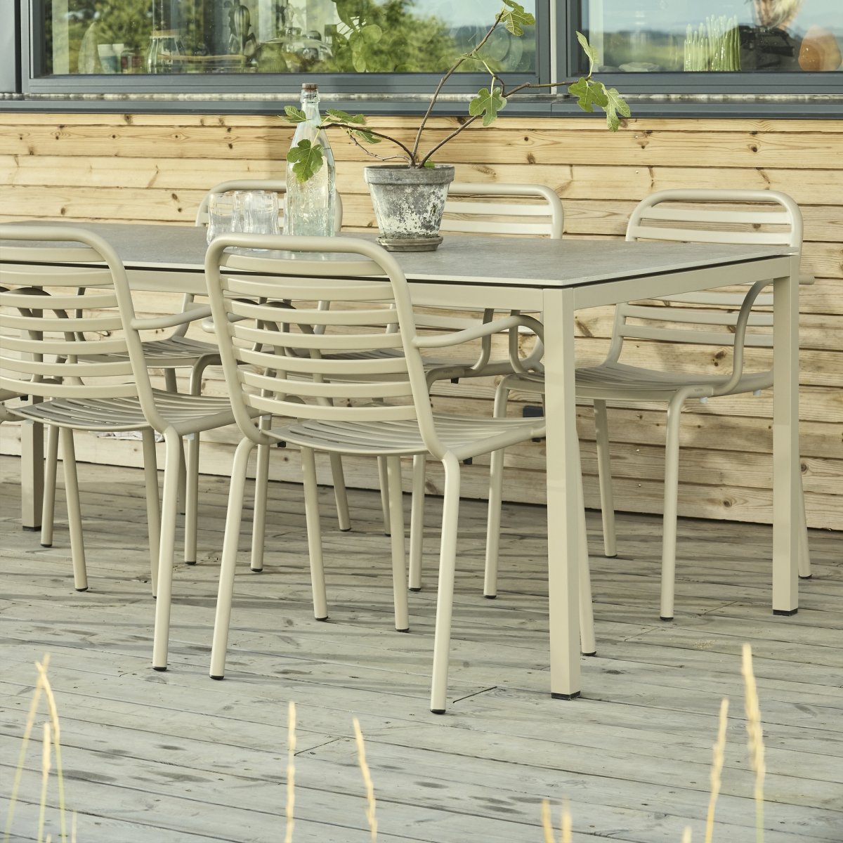 Terra Havebord L197cm + 6 stole Ivy Pipe, Taupe