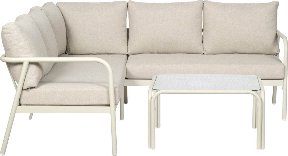 Olga Hjørnesofa m/hynder og bord, beige