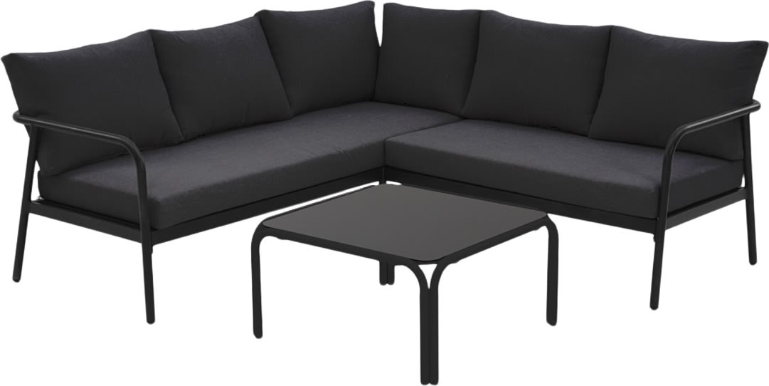 Olga Hjørnesofa m/hynder og bord, sort