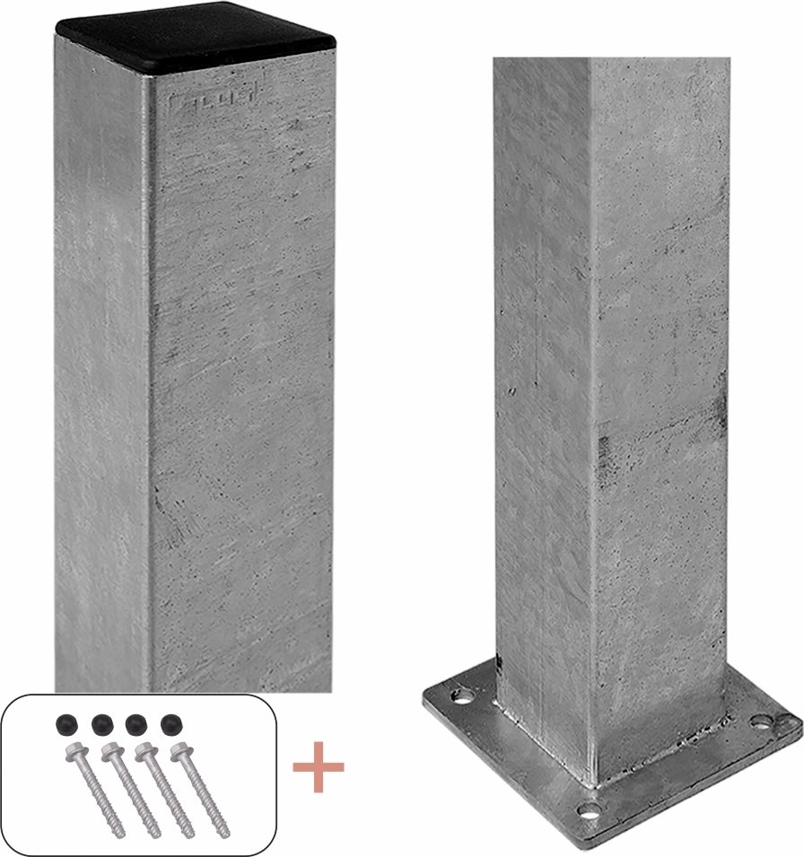 Plus Stålstolpe med fod, 8x8x96 cm.
